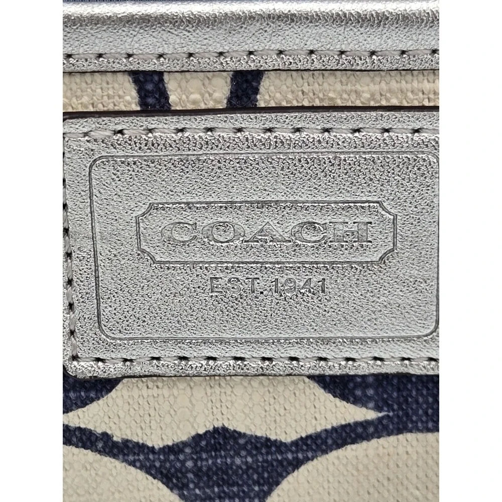 Coach Patchwork Signature Canvas Tote Bag/Purse Blue Cream Silver Buckle Straps - Picture 8 of 16